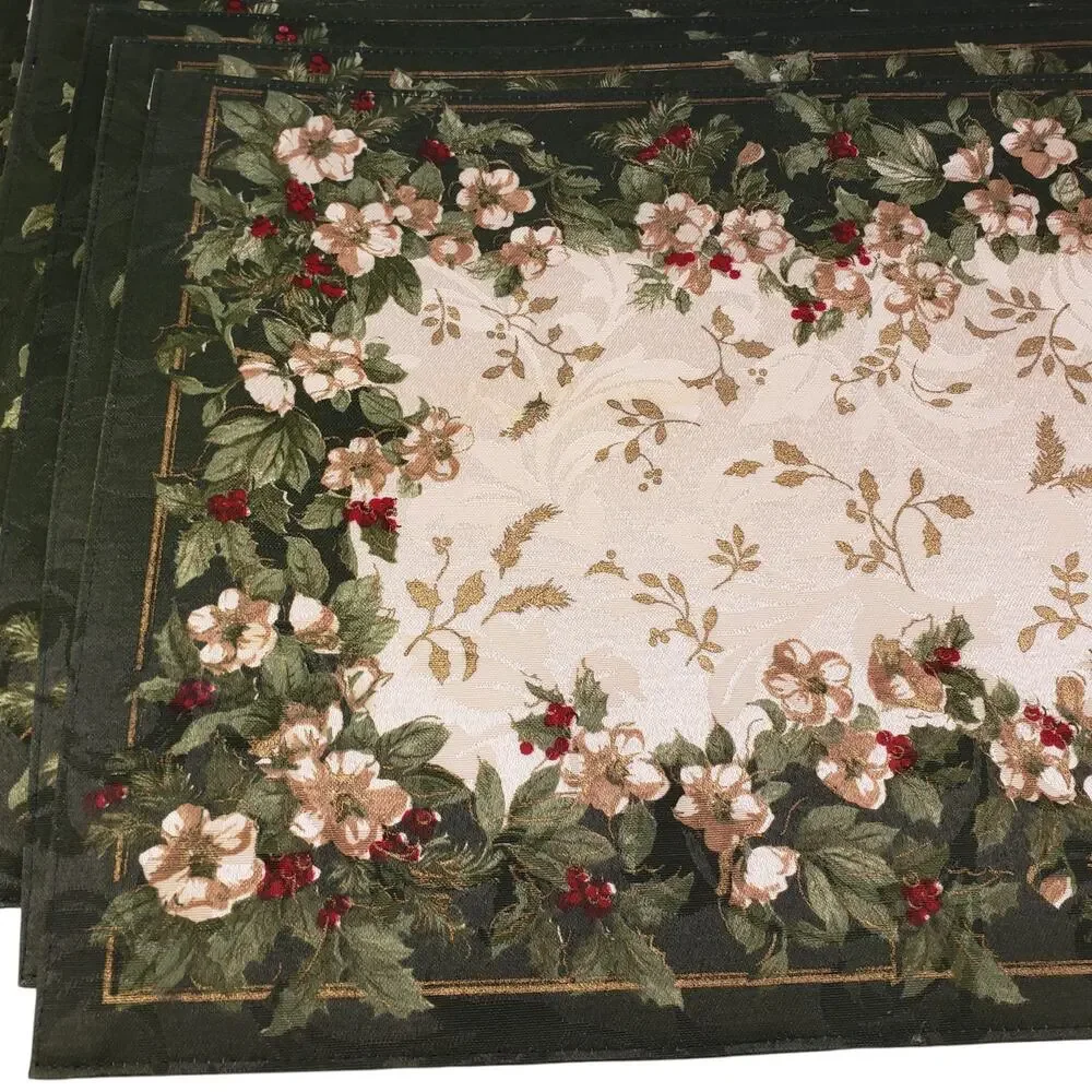Kemp & Beatley Splendor Fabric Placemats Holiday Floral Design Reversible 6 Pack